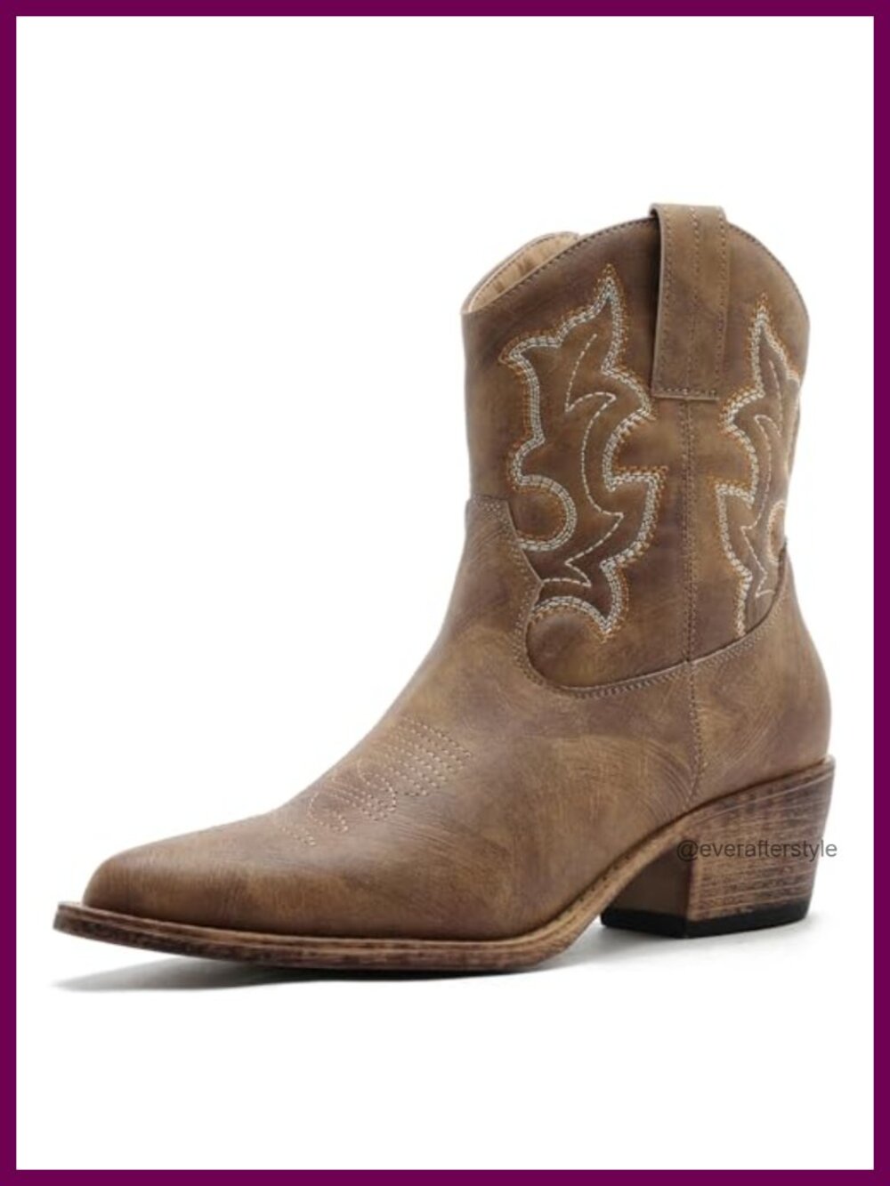 Women's Western Cowboy Ankle Boots with Embroidery & Side Zipper